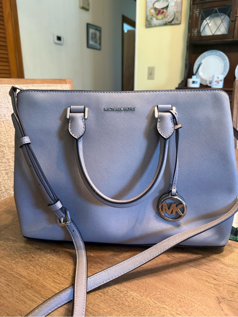 Michael Kors Gray Saffiano Satchel with MK Charm